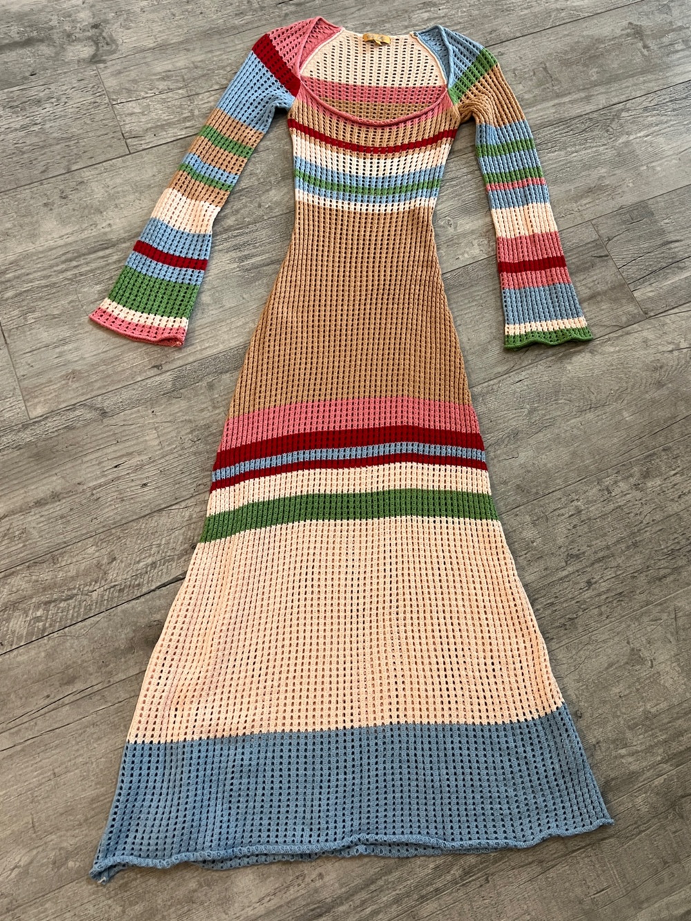 VRG GRL Work of Art Multicolor  Crochet Knit Striped Maxi Dress EU Sz 8(Small)